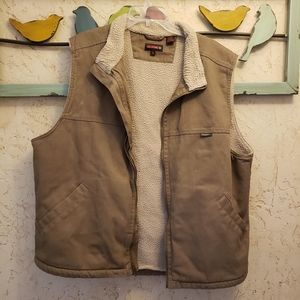 Men's XL Wolverine brown twill, sherpa lined vest